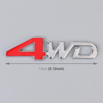 Car 4WD Personalized Aluminum Alloy Decorative Stickers, Size: 13x3.5x0.3cm (Silver+Red)