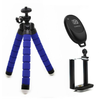 Mini Octopus Flexible Foam Tripod Holder with Phone Clamp & Remote Control (Blue)