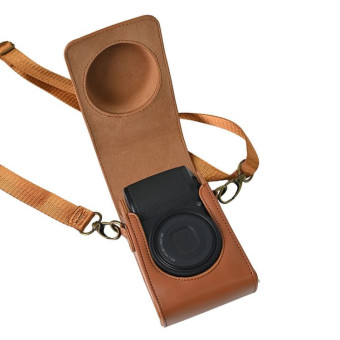 Full Body Camera PU Leather Case Bag with Strap for Ricoh GR / GRII / GRIII, Casio ZR1200 / ZR1500/ ZR2000/ ZR3500, ZR3600 / ZR3700 / ZR5500 (Brown)