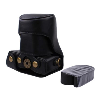 Full Body Camera PU Leather Case Bag with Strap for Canon EOS M200 (15-55mm Lens) (Black)