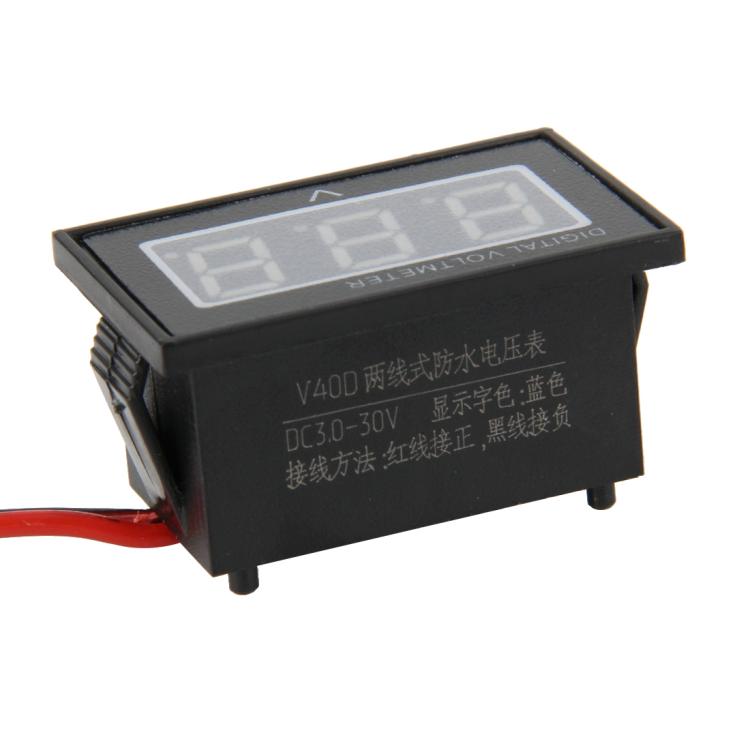 V40D 2 Wires Blue Light Display Mini Waterproof IPX4 Digital Voltage Meter, Measure Voltage: DC 2.5-30V