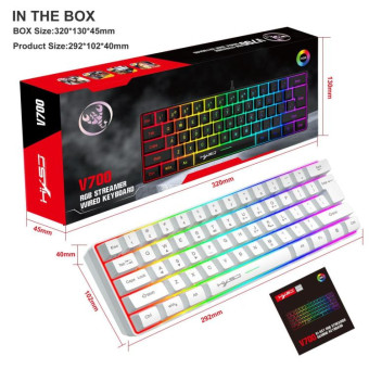 HXSJ V700 61 Keys RGB Lighting Gaming Wired Keyboard (White)