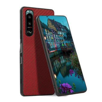 For Sony Xperia 5 III Carbon Fiber Skin PU + PC + TPU Shockprof Protective Case(Red)