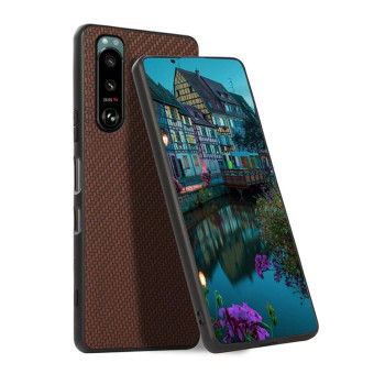For Sony Xperia 5 III Carbon Fiber Skin PU + PC + TPU Shockprof Protective Case(Brown)