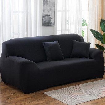 145-185cm Four Seasons Solid Color Elastic Full Coverage Non-slip Sofa Cover(Black)