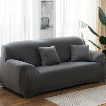 145-185cm Four Seasons Solid Color Elastic Full Coverage Non-slip Sofa Cover(Grey)