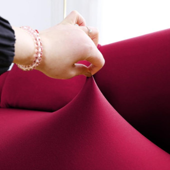 145-185cm Four Seasons Solid Color Elastic Full Coverage Non-slip Sofa Cover(Wine Red)