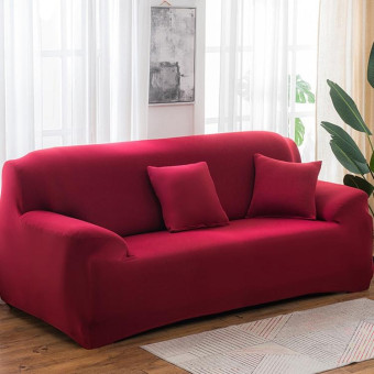 145-185cm Four Seasons Solid Color Elastic Full Coverage Non-slip Sofa Cover(Wine Red)