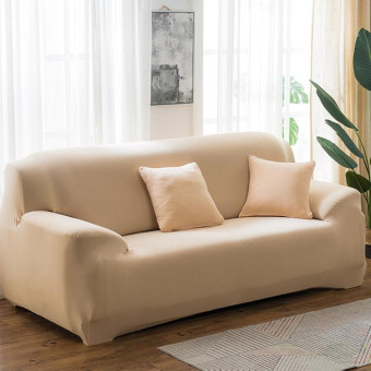145-185cm Four Seasons Solid Color Elastic Full Coverage Non-slip Sofa Cover(Beige)