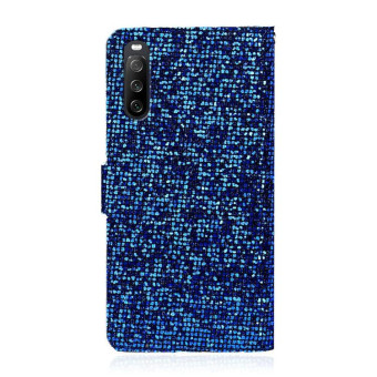 For Sony Xperia 10 III Glitter Powder Horizontal Flip Leather Case with Card Slots & Holder & Lanyard(Blue)