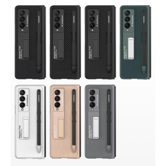 For Samsung Galaxy Z Fold3 5G GKK Ultra-thin PC + PU Phone Flip Case with Holder & Pen Slot(Cross Texture)