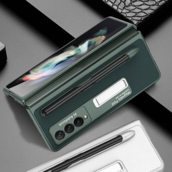 For Samsung Galaxy Z Fold3 5G GKK Ultra-thin PC + PU Phone Flip Case with Holder & Pen Slot(Cross Texture)