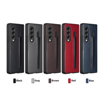 For Samsung Galaxy Z Fold3 5G Litchi Texture Hinge Protection Folding Phone Case with Pen Cover(Red)
