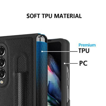 For Samsung Galaxy Z Fold3 5G Litchi Texture Hinge Protection Folding Phone Case with Pen Cover(Red)