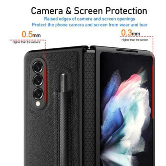 For Samsung Galaxy Z Fold3 5G Litchi Texture Hinge Protection Folding Phone Case with Pen Cover(Red)