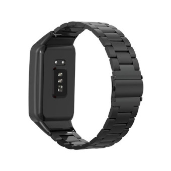 For OPPO Watch Free NFC Stainless Steel Three-bead Watch Band(Black)
