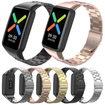 For OPPO Watch Free NFC Stainless Steel Three-bead Watch Band(Rose Gold)