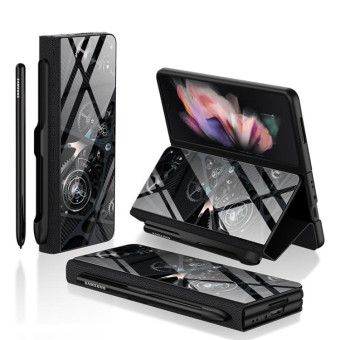 For Samsung Galaxy Z Fold3 5G GKK Flip Tempered Glass Phone Case with Pen Slot(Machinist)