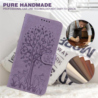 For Sony Xperia 10 III Tree & Deer Pattern Pressed Flip Leather Phone Case(Purple)