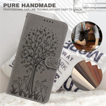 For Sony Xperia 10 III Tree & Deer Pattern Pressed Flip Leather Phone Case(Grey)