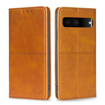 For Google Pixel 7 5G Cow Texture Magnetic Horizontal Flip Leather Phone Case(Light Brown)