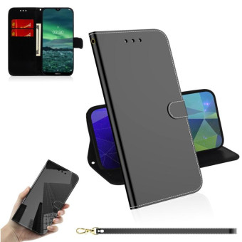 For Nokia 2.3 Lmitated Mirror Surface Horizontal Flip Leather Case with Holder & Card Slots & Wallet & Lanyard(Black)