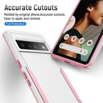 For Google Pixel 7 Pro Pioneer Armor Heavy Duty PC + TPU Phone Case(White+Pink)