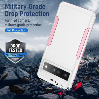 For Google Pixel 7 Pro Pioneer Armor Heavy Duty PC + TPU Phone Case(White+Pink)