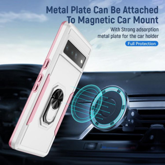 For Google Pixel 7 Pro Ring Kickstand Heavy Duty Shockproof Phone Case(White+Pink)