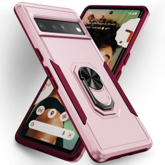 For Google Pixel 7 Pro Ring Kickstand Heavy Duty Shockproof Phone Case(Pink+Rose Red)