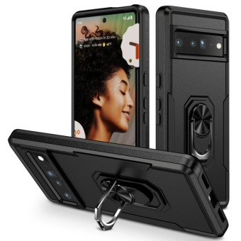 For Google Pixel 7 Pro Ring Kickstand Heavy Duty Shockproof Phone Case(Black)