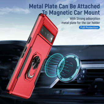 For Google Pixel 7 Pro Ring Kickstand Heavy Duty Shockproof Phone Case(Red+Black)