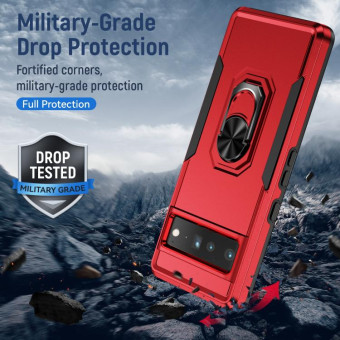 For Google Pixel 7 Pro Ring Kickstand Heavy Duty Shockproof Phone Case(Red+Black)