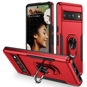 For Google Pixel 7 Pro Ring Kickstand Heavy Duty Shockproof Phone Case(Red+Black)