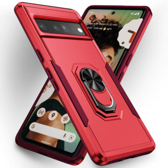 For Google Pixel 7 Pro Ring Kickstand Heavy Duty Shockproof Phone Case(Red+Rose Red)