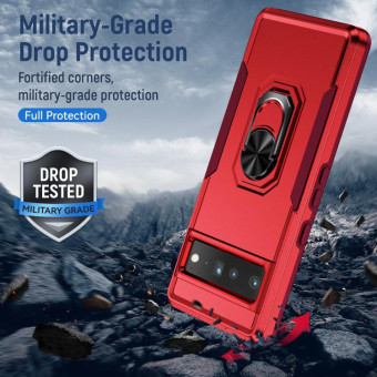 For Google Pixel 7 Pro Ring Kickstand Heavy Duty Shockproof Phone Case(Red+Rose Red)
