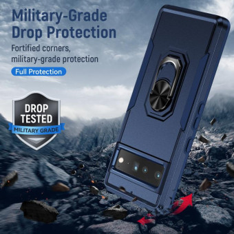 For Google Pixel 7 Pro Ring Kickstand Heavy Duty Shockproof Phone Case(Blue)