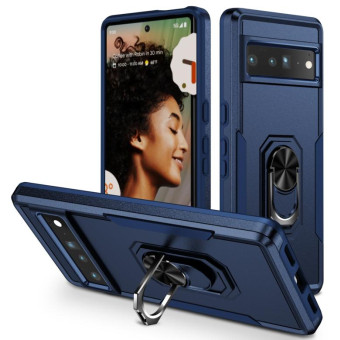 For Google Pixel 7 Pro Ring Kickstand Heavy Duty Shockproof Phone Case(Blue)