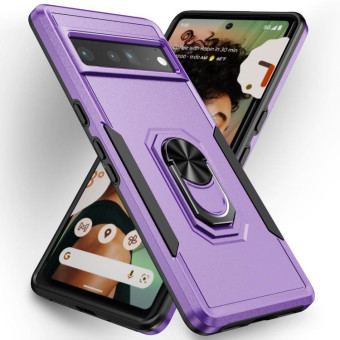 For Google Pixel 7 Pro Ring Kickstand Heavy Duty Shockproof Phone Case(Purple+Black)
