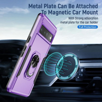 For Google Pixel 7 Pro Ring Kickstand Heavy Duty Shockproof Phone Case(Purple+Black)