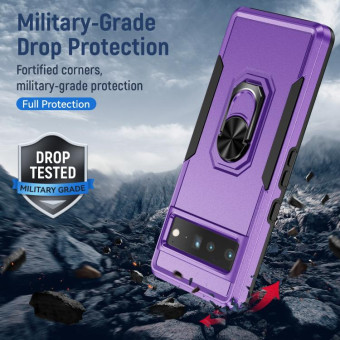 For Google Pixel 7 Pro Ring Kickstand Heavy Duty Shockproof Phone Case(Purple+Black)