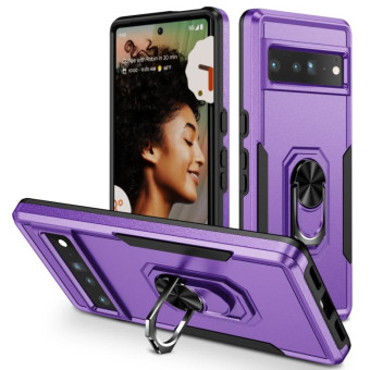 For Google Pixel 7 Pro Ring Kickstand Heavy Duty Shockproof Phone Case(Purple+Black)