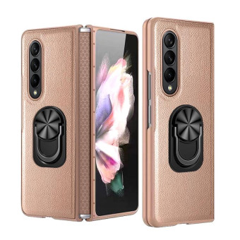 For Samsung Galaxy Z Fold4 GKK Litchi Pattern Foldable Protective Phone Case with Ring Holder(Gold)