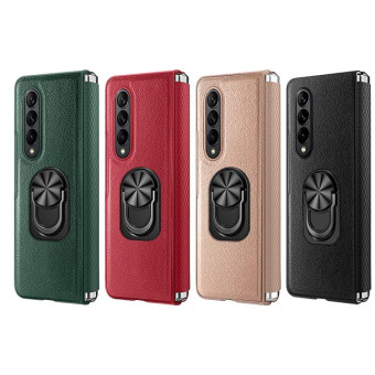 For Samsung Galaxy Z Fold4 GKK Litchi Pattern Foldable Protective Phone Case with Ring Holder(Gold)