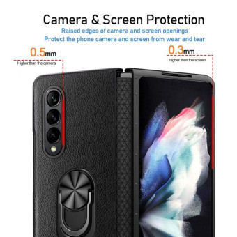 For Samsung Galaxy Z Fold4 GKK Litchi Pattern Foldable Protective Phone Case with Ring Holder(Gold)
