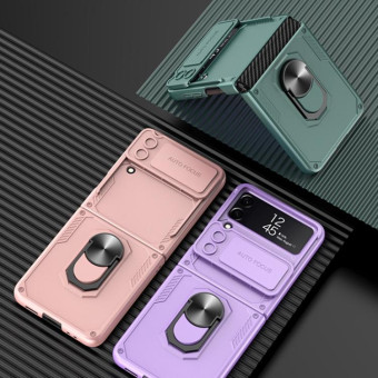 For Samsung Galaxy Z Flip4 GKK Carbon Brazing Pattern Shockproof Armor PC Phone Case with Ring Holder(Green)