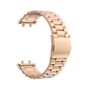 For OPPO Watch 3 Pro Three-bead Flat Buckle Stainless Steel Watch Band(Rose Gold)