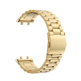 For OPPO Watch 3 Pro Three-bead Flat Buckle Stainless Steel Watch Band(Gold)