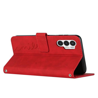 For Tecno Pova 3 Skin Feel Heart Pattern Leather Phone Case(Red)