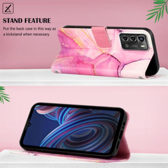 For ZTE Blade A72 PT003 Marble Pattern Flip Leather Phone Case(Pink Purple)